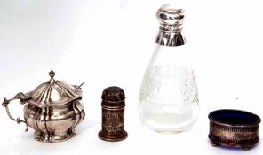 Mixed Lot: comprising hallmarked silver lidded mustard with blue glass liner and small Old English