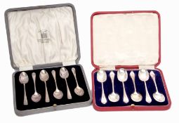Mixed Lot: comprising two various cased sets of six each tea and coffee spoons, combined weight