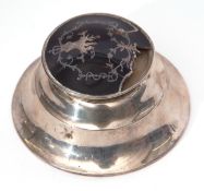 Edward VII capstan type inkwell of polished circular form, the hinged and domed cover with inset