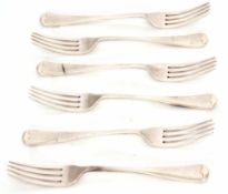 Six George V Old English pattern dessert forks, length 17cm, combined weight approx 324gms,