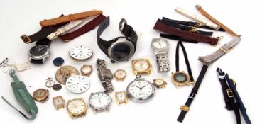 Mixed Lot: comprising various modern wrist watches together with assorted pocket watch parts, cases,