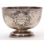 George V presentation engraved trophy cup of circular form with embossed cartouche and later