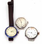 Mixed Lot: comprising a Swiss silver cased early 20th century wrist watch, the jewelled movement