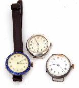 Mixed Lot: comprising a Swiss silver cased early 20th century wrist watch, the jewelled movement