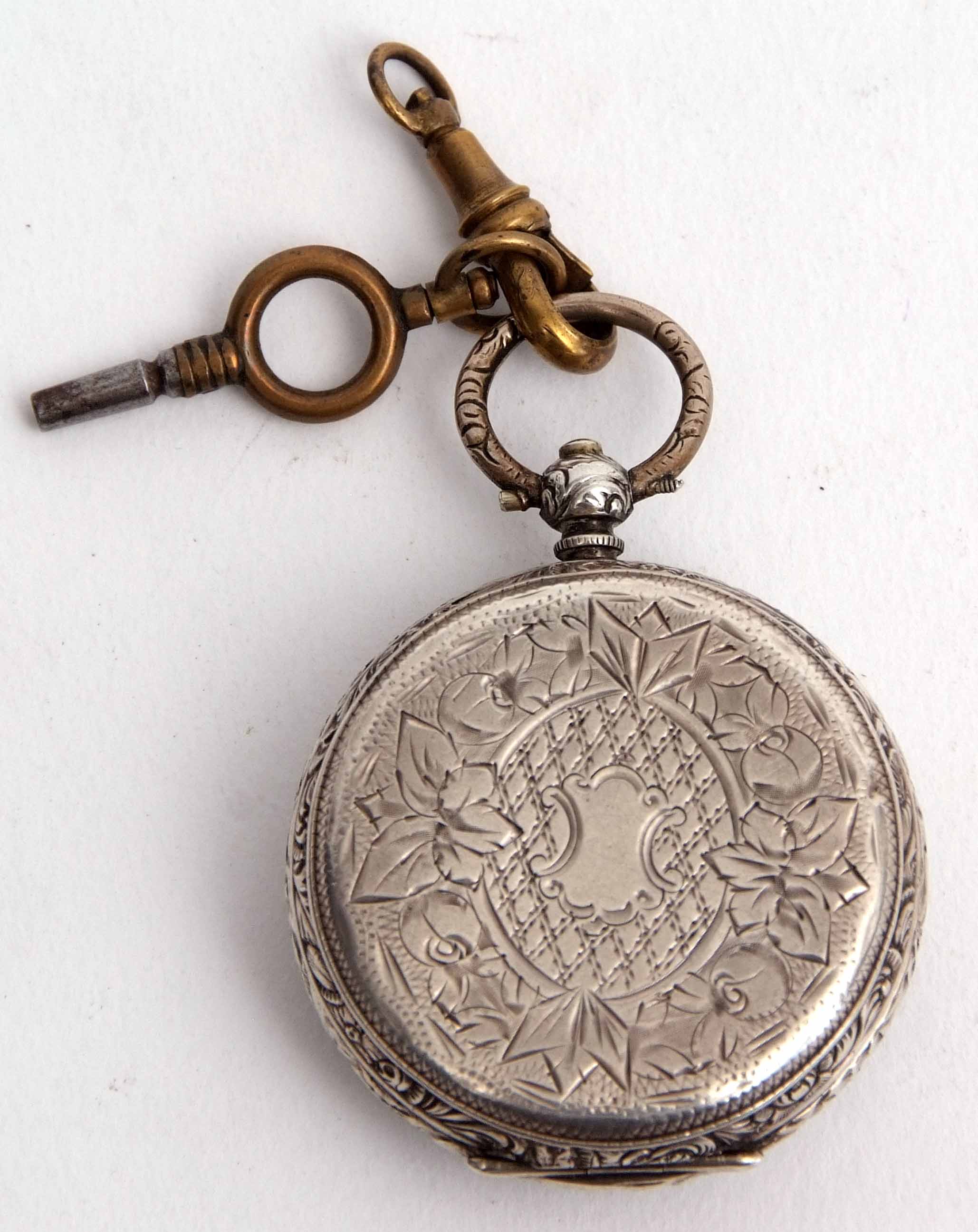 Early 20th century Swiss silver cased open face cylinder fob watch, the frosted and gilt movement - Image 2 of 2