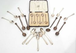 Mixed Lot: comprising a cased set of six slip-top type coffee spoons, Sheffield 1924, maker's mark
