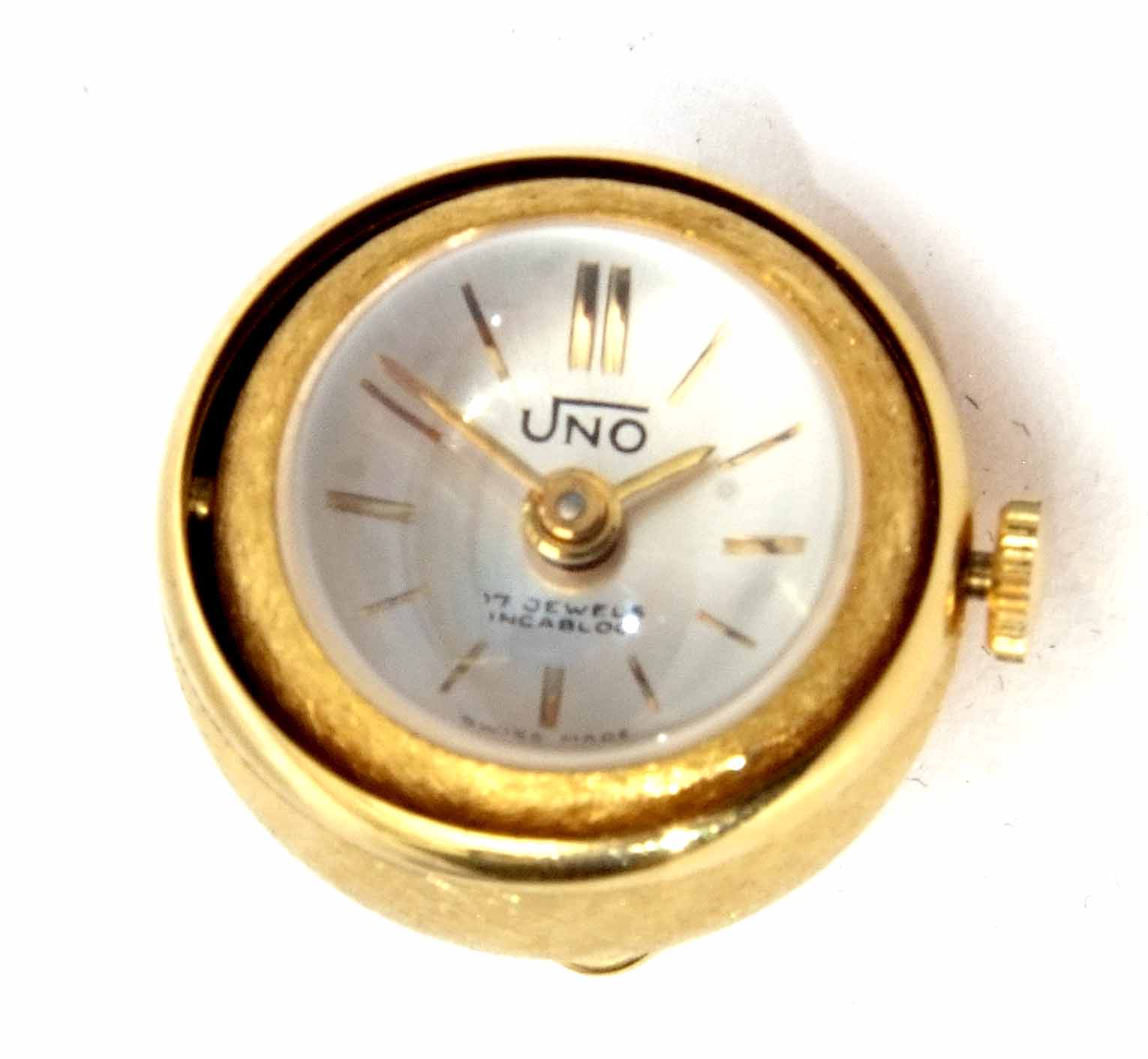 Late 20th century gold plated pendant watch, the textured demi-lune case with ring suspension to a