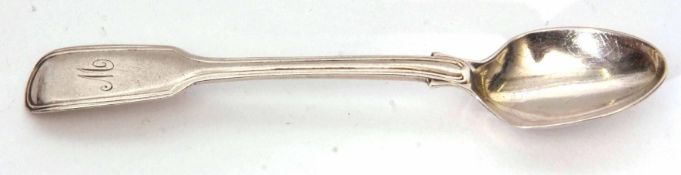 Early Victorian single struck Fiddle and thread egg spoon, initialled, length 12cm, weight approx