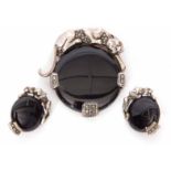 Vintage 925 marcasite and onyx panther brooch/pendant, together with matching earrings with clip