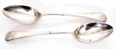 Two George V Old English pattern table spoons, length 21.5cm, combined weight approx 148gms,