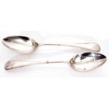 Two George V Old English pattern table spoons, length 21.5cm, combined weight approx 148gms,