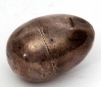 Hallmarked silver ovoid shaped container (possibly previously a nutmeg grater) of polished form with
