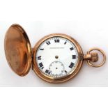 Early 20th century gold plated full hunter keyless pocket watch, the Swiss 7-jewel movement with