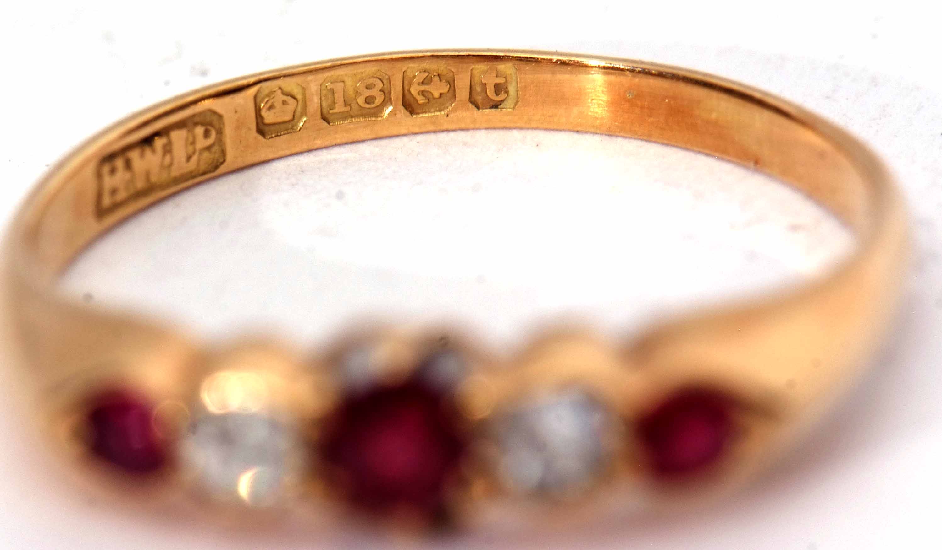 Early 20th century 18ct ruby and diamond five stone ring, alternate set with three graduated - Image 2 of 2