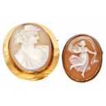 Mixed Lot: shell cameo of a classical lady framed in a 9ct stamped frame, together with a hard stone