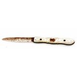 Victorian silver bladed and mother of pearl folding fruit knife, single edged blade with engraved