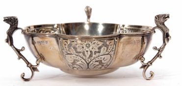 Edward VII table bowl of lobed circular form with embossed floral and foliate detail and cast and