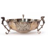 Edward VII table bowl of lobed circular form with embossed floral and foliate detail and cast and