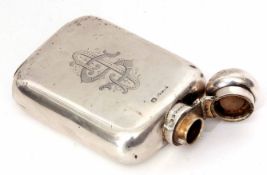 Late Victorian hip flask of rectangular form, the polished body with contemporary monogram to a