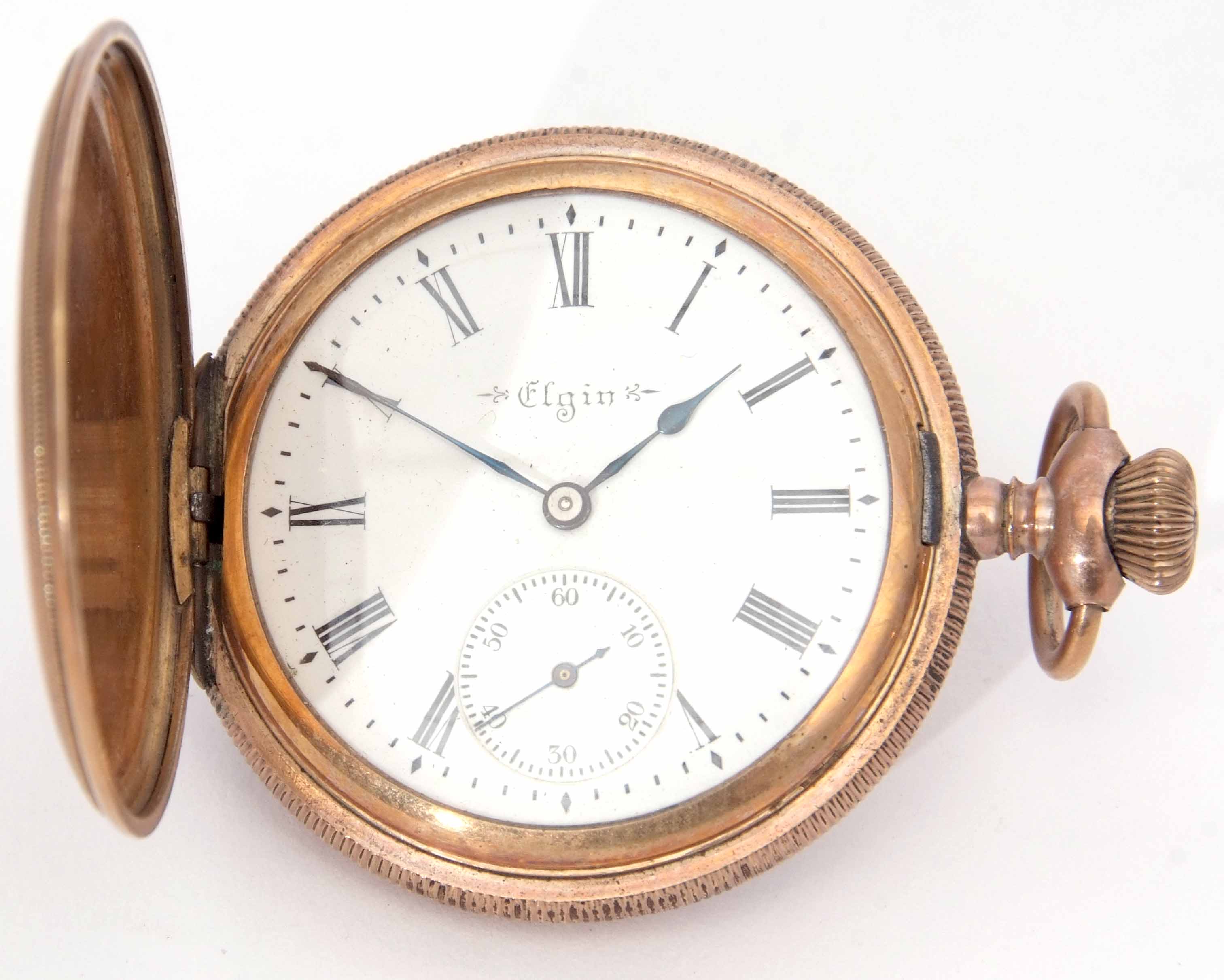 Early 20th century American gold plated full hunter keyless lever watch, Elgin Natl Watch Co,