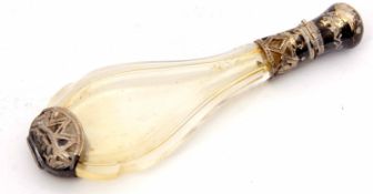 Late 19th century Continental silver gilt mounted and clear glass scent bottle of tear drop form