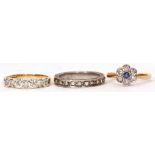 Mixed Lot: sapphire and diamond cluster ring of flower head design stamped 750, size L/M, a 9ct gold