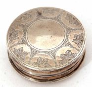 First half of 19th century silver pill pot of domed circular form, the pull off cover with