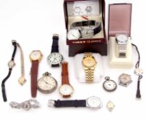 Mixed Lot: comprising a silver cased open face key wind fob watch together with an Ingersoll