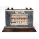 George V silver mounted desk calendar of black finished rectangular form with plain polished and