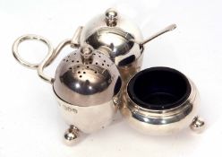 Victorian breakfast cruet of trefoil form with wire work handle fitted with an open salt, ovoid