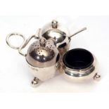 Victorian breakfast cruet of trefoil form with wire work handle fitted with an open salt, ovoid