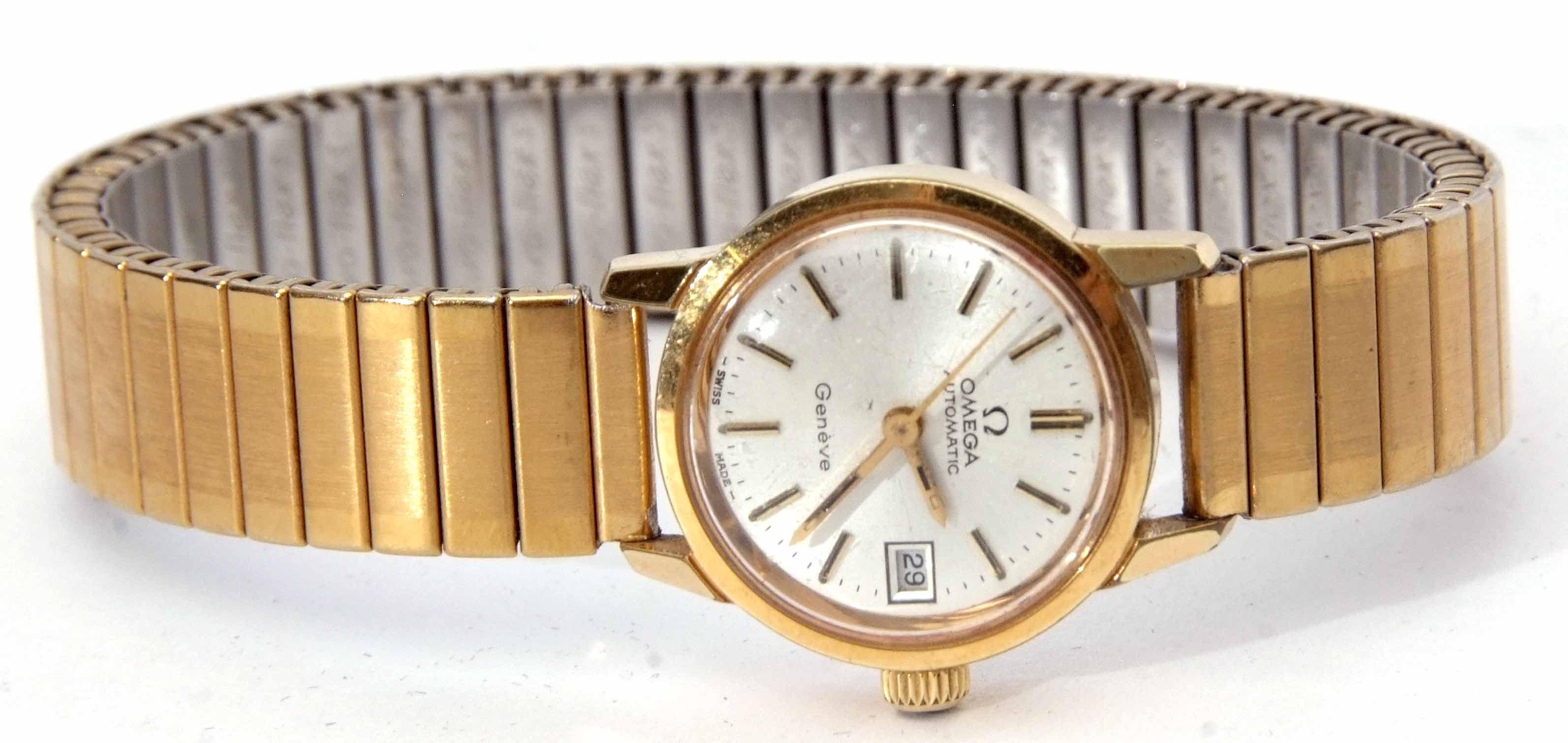 Late 20th century gold plated automatic centre seconds calendar wrist watch, Omega "Geneve", cal