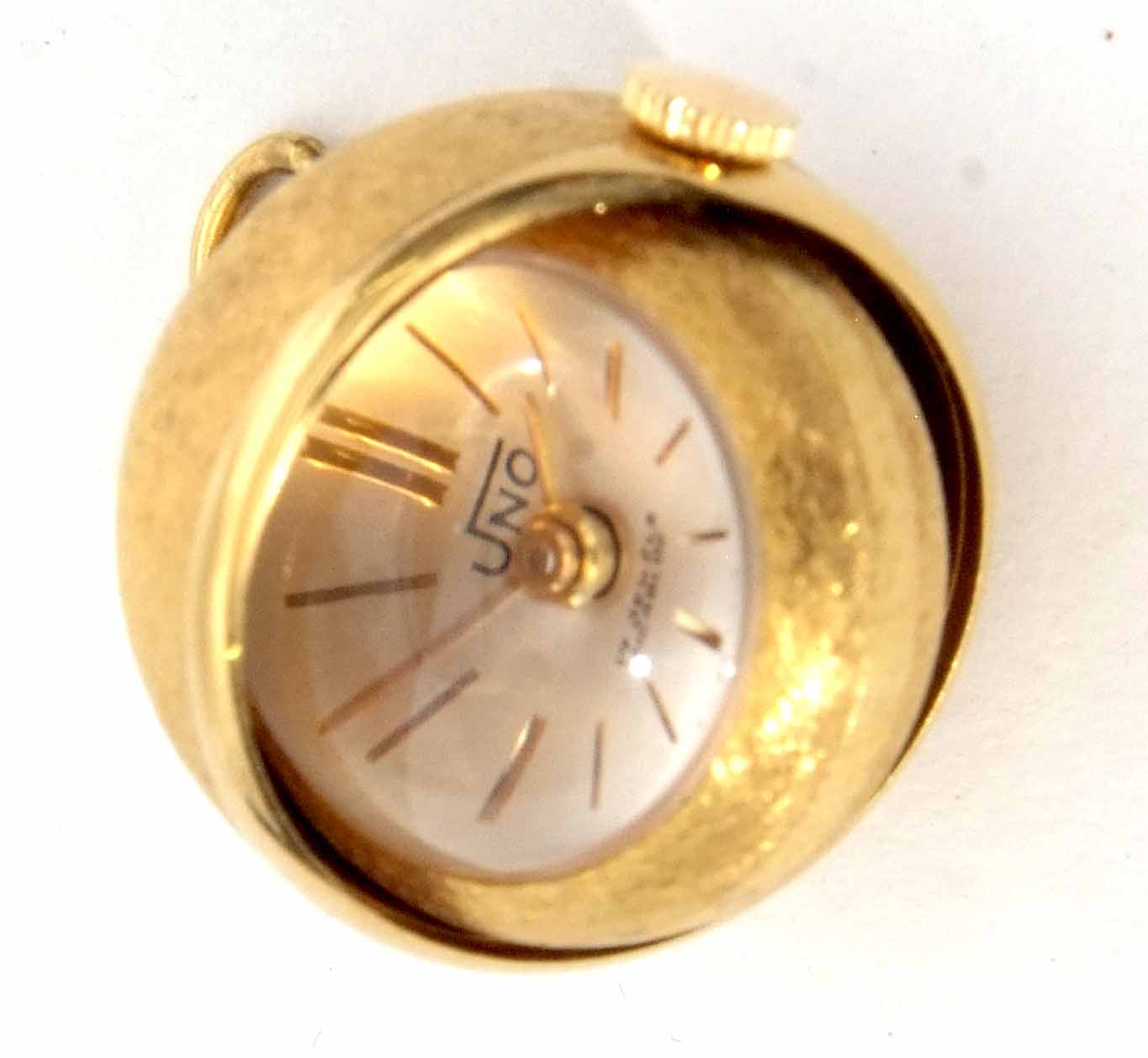 Late 20th century gold plated pendant watch, the textured demi-lune case with ring suspension to a - Image 2 of 3