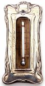 Edward VII silver mounted single scale mercury thermometer, the Art Nouveau type applied silver