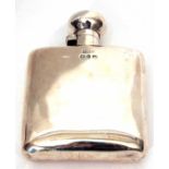 Late Victorian hip flask of shaped square form with hinged cover with bayonet type fitting, height