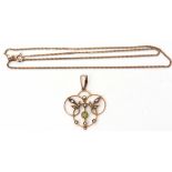 Mixed Lot: Edwardian open work pendant with central peridot and highlighted with small seed