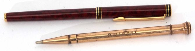 Mixed Lot: comprising a gold plated spot propelling pencil (lacking clip), together with a modern
