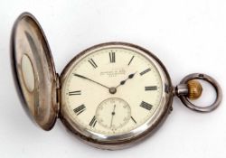 Late 19th century silver cased half hunter keyless lever watch, Aldred & Son - Great Yarmouth, 5717,