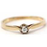 Small single stone diamond ring, a brilliant cut diamond of 0.07ct approx, raised in upswept