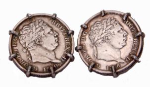 Pair of shilling 1816-1820 coin cufflinks, the silver mounts hallmarked for London 1978, swivel