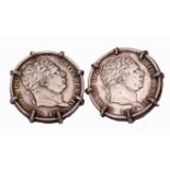 Pair of shilling 1816-1820 coin cufflinks, the silver mounts hallmarked for London 1978, swivel