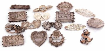 Mixed Lot: twelve hallmarked silver Mizpah brooches, 3 white metal examples, together with a