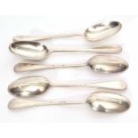 Four late Victorian Hanoverian rat-tail table spoons, London 1897, together with a single, London