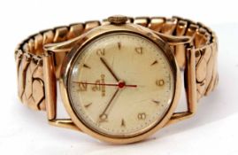 Third quarter of 20th century 9ct gold centre seconds wrist watch, Rekord, 022-18, the Swiss 16-