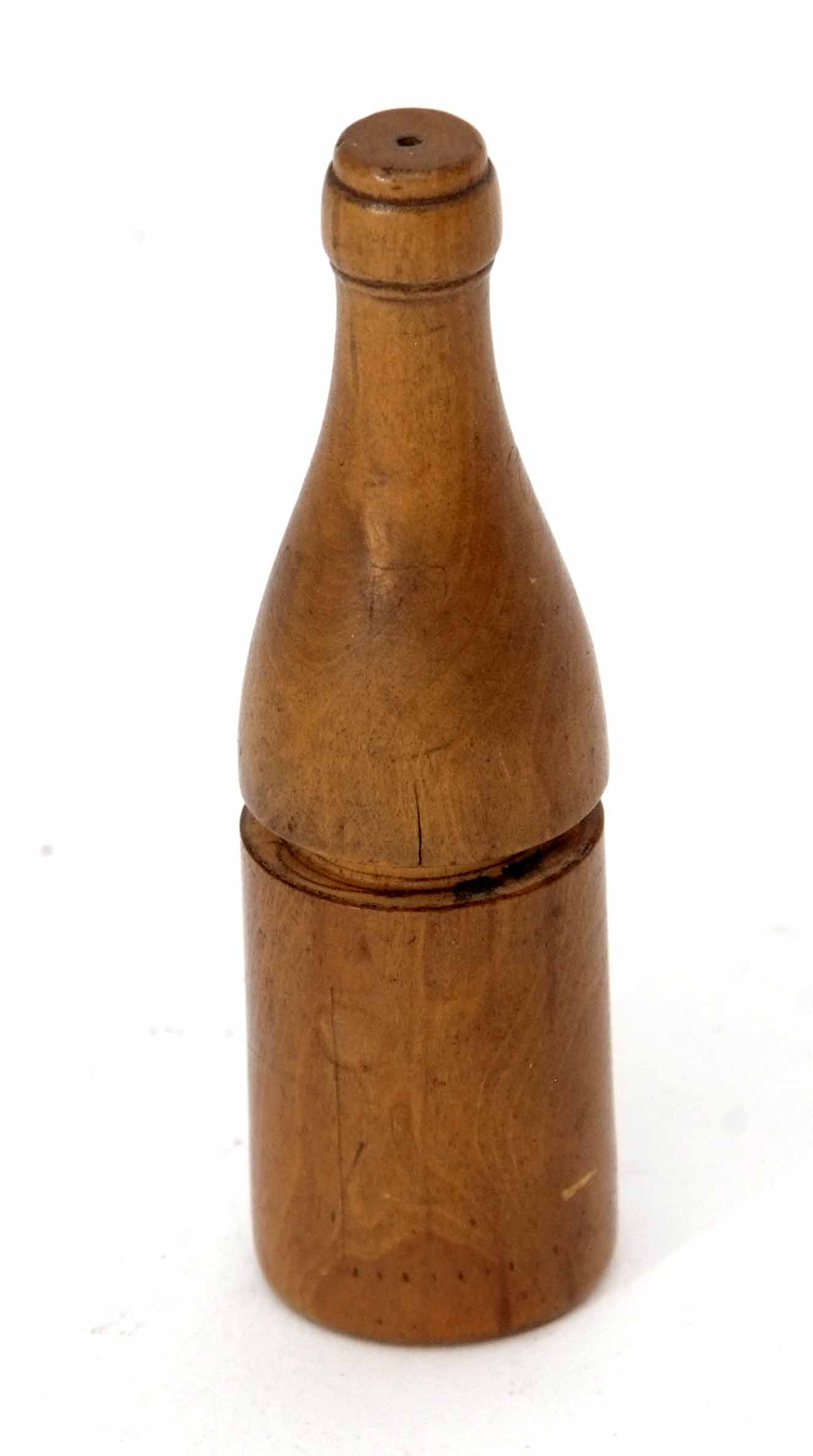 Early 20th century treen container with screw off cover and modelled in the form of a wine bottle - Image 2 of 2