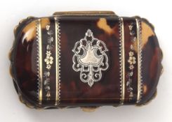 Late 19th century brass framed tortoiseshell and piquet work detailed concertina purse with purple