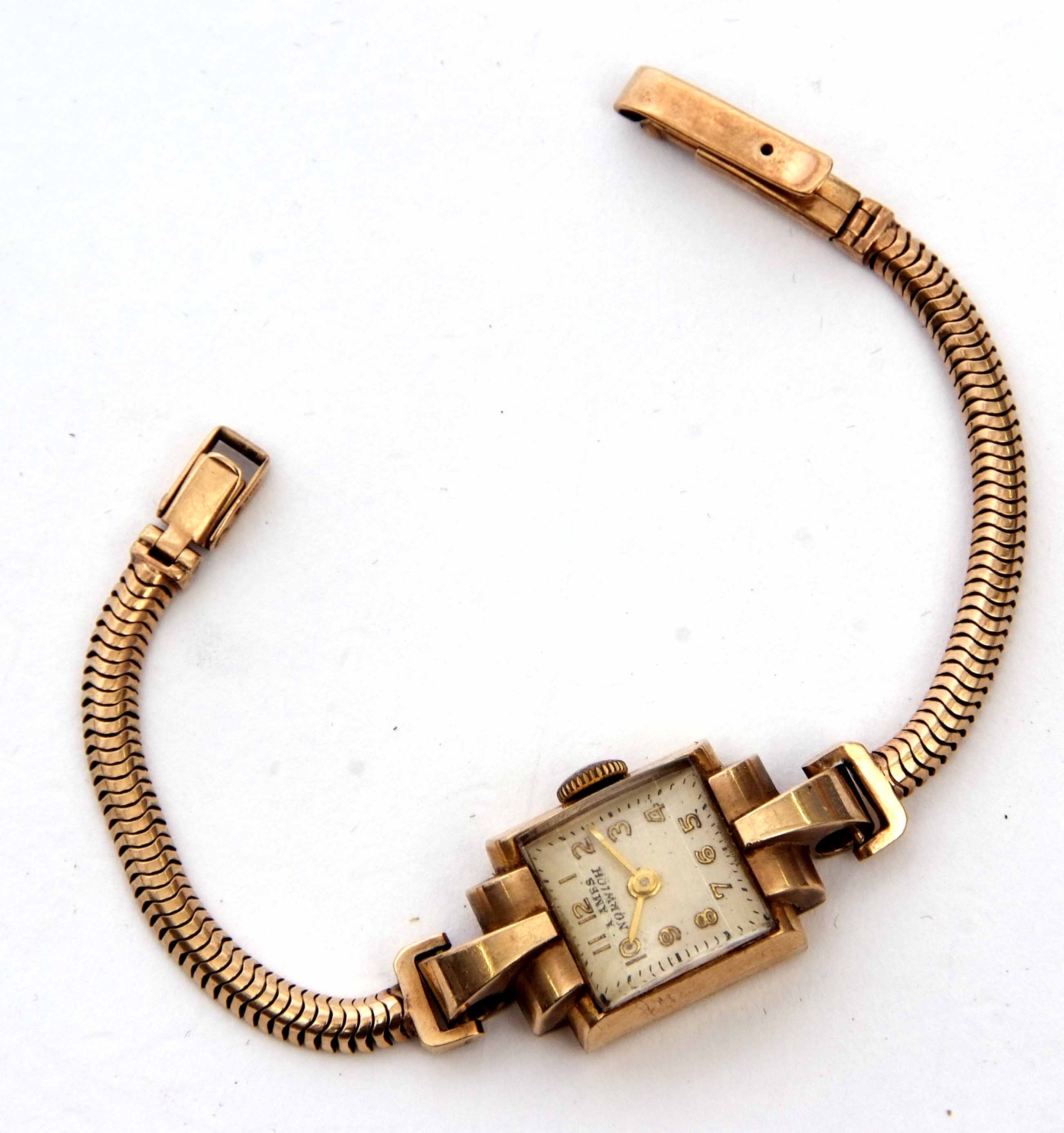 9ct gold ladies wrist watch and bracelet, the jewelled movement to the silvered square dial with - Image 3 of 3