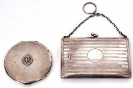 Mixed Lot: comprising a George V silver evening purse of hinged rectangular form with engine