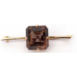 Vintage smokey quartz bar brooch, the square shaped faceted quartz claw set in a basket mount and