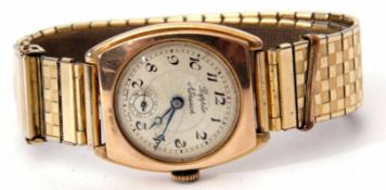 Second quarter of 20th century 9ct gold wrist watch retailed by Dipple - Norwich, the Swiss jewelled